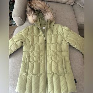CALVIN KLEIN Green Puffer Jacket with Faux Fur Hood